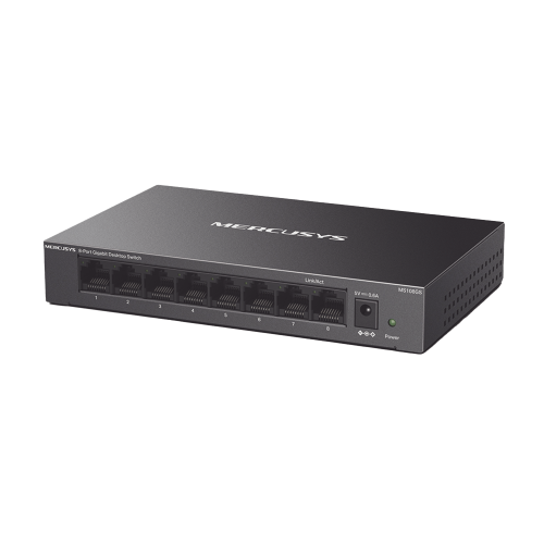 Mercusys MS108GS Switch NO Administrable, Para escritorio, Carcasa de Metal, 8 puertos 10/100/1000 Mbps, Diseño Compacto, Plug and Play