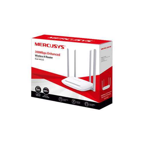 Mercusys MW325R Router Inalámbrico N Mejorado, 2.4 GHz de 300 Mbps, 1 Puerto WAN 10/100 Mbps, 3 Puertos LAN 10/100 Mbps, 4 Antenas de 5 dBi