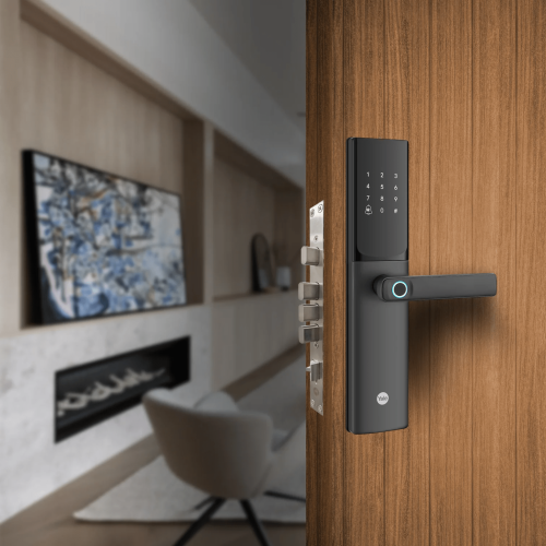 YALE-ASSA ABLOY MX83425 Cerradura Digital JULIUS, Sensor de Huella con Inteligencia Artificial, Registro de 100 Huellas y 100 Códigos, Bloqueo Automático, Modo Niños, IP54, Incluye 2 Llaves de Alta Seguridad y 4 Tarjetas MIFARE