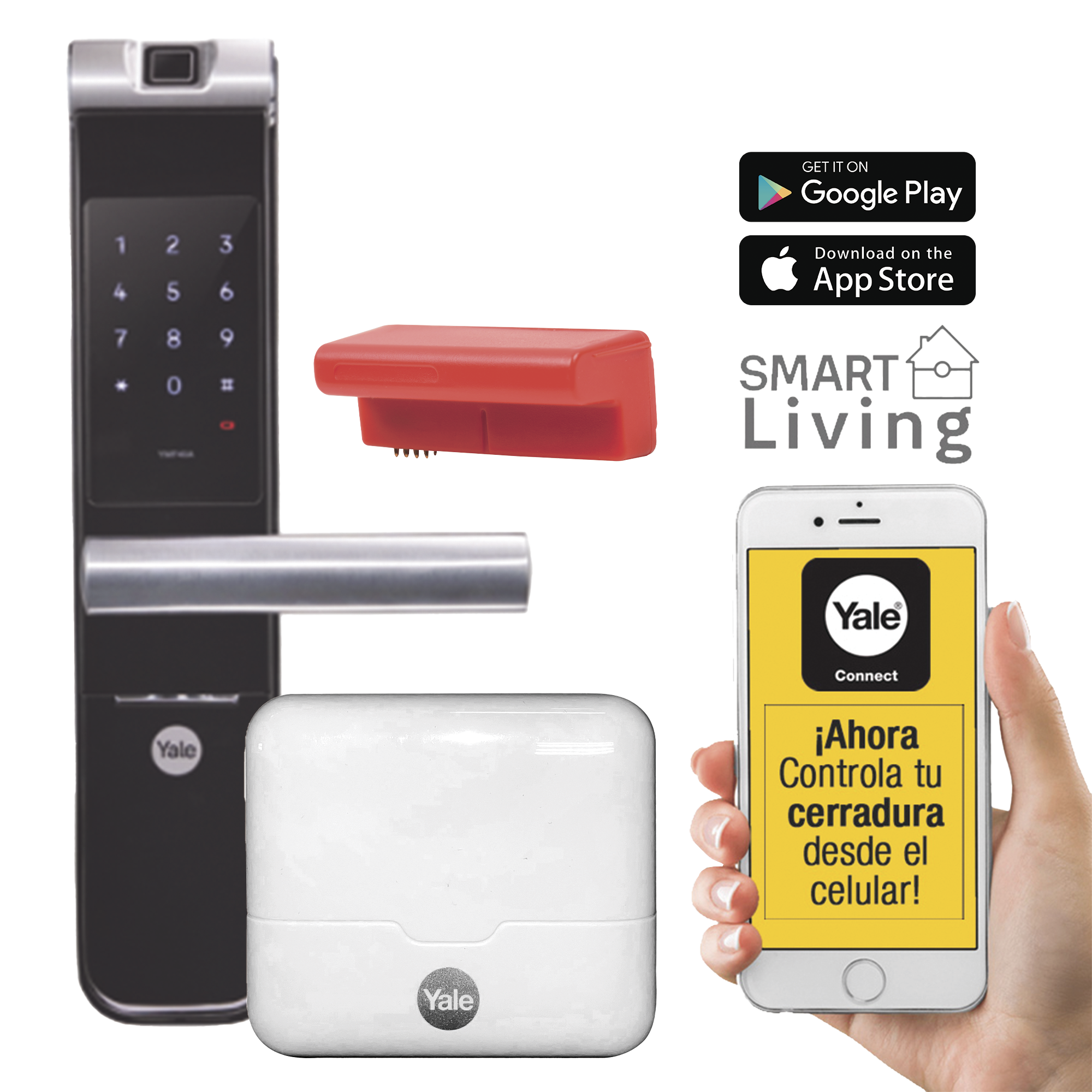 YALE-ASSA ABLOY MX89367 Kit Cerradura con manija YMF40A y HUB, Apertura por, Código, Biometría y apertura por SMARTPHONE, Para puertas de 35 a 90 mm de espesor