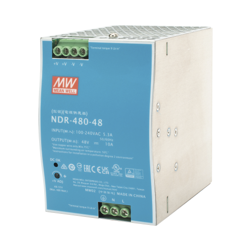MEANWELL NDR-480-48 Fuente de Poder Industrial de 480W, salida 48 Vcc, para montaje en riel Din