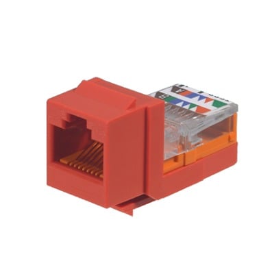 PANDUIT NK5E88MRDY Conector Jack Estilo Leadframe, Tipo Keystone, Categoría 5e, de 8 posiciones y 8 cables, Color Rojo