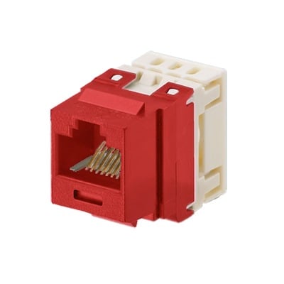 PANDUIT NKP5E88MRD Conector Jack Estilo 110 (de Impacto), Tipo Keystone, Categoría 5e, de 8 posiciones y 8 cables, Color Rojo