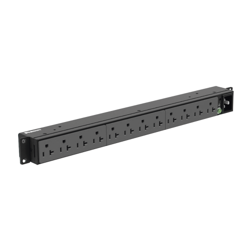 PANDUIT P12B19M PDU Básico para Distribución de Energía, Enchufe de Entrada NEMA 5-20P, Con 12 Contactos NEMA 5-20R, Instalación Horizontal de 19in, 1UR, 20 Amp, 120 Vca