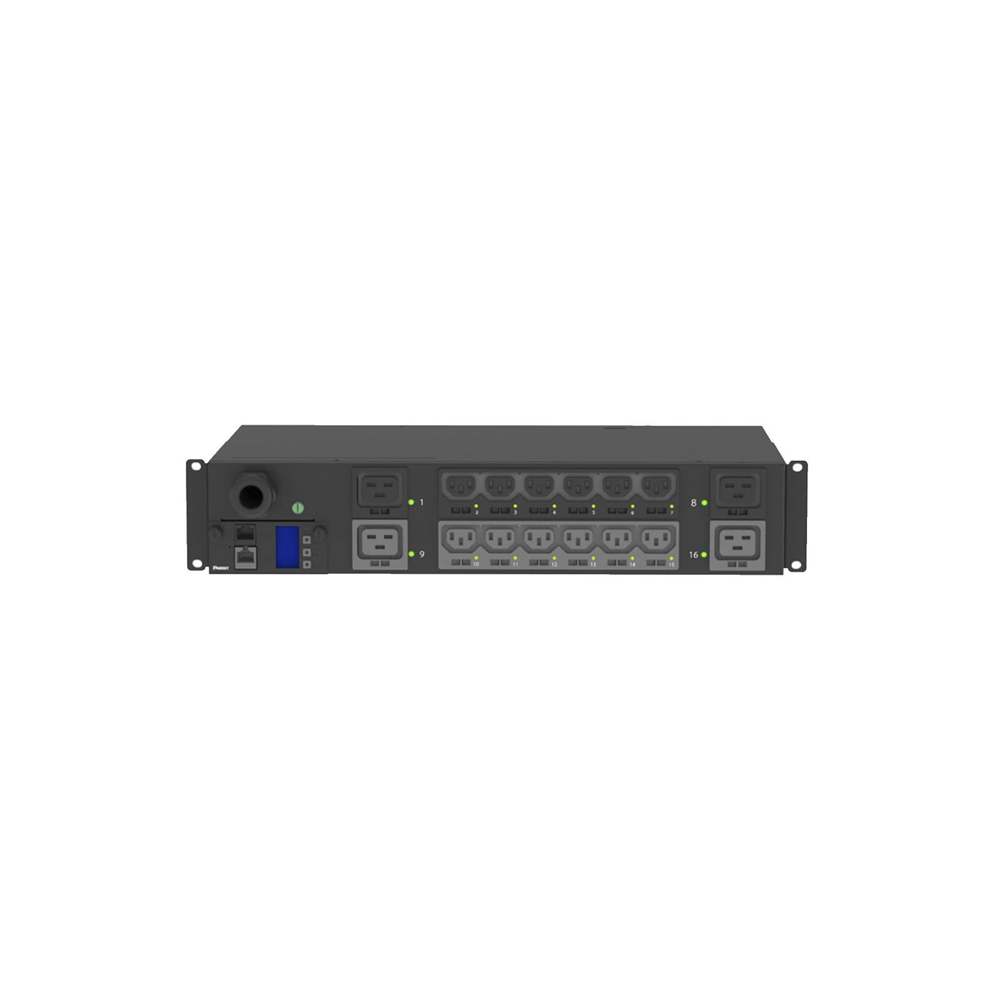 PANDUIT P16E19M PDU Monitoreable y Switchable (MS) para Distribución de Energía, Enchufe de Entrada NEMA L6-30P, Con 12 Salidas C13 y 4 Salidas C19, Horizontal 19in, 208 Vca, 30 Amp, 2UR