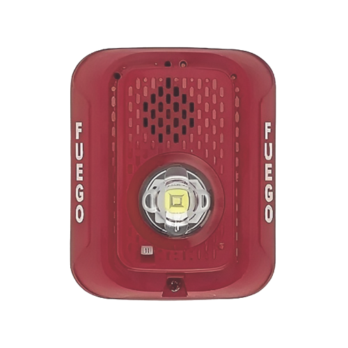 SYSTEM SENSOR P2RLEDSP Sirena con Lampara LED Estroboscópica, 2 hilos, Montaje en Pared, Color Rojo, Configuración Estroboscópica Seleccionable