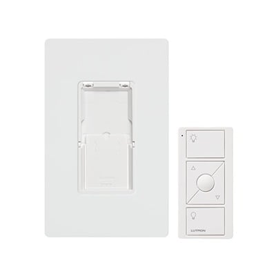 LUTRON CASETA WIRELESS PJ2WALLWHL01 Kit, placa de pared y Control Remoto PICO Inalámbrico, complemente con un atenuador o switch on/off, Caseta, RA2, RadioRa2