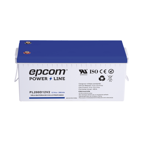 EPCOM POWERLINE PL200D12V2 Batería 12 Vcc, 200 Ah, UL, Tecnología AGM-VRLA, Ciclo profundo, Para uso en aplicaciones fotovoltaicas y de emergencia, Terminales T5