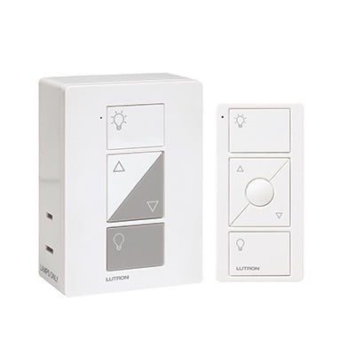 LUTRON CASETA WIRELESS PPKG1PWH (Caseta Wireless) Kit, adaptador y control remoto PICO, Ideal para lamparas, tiene 3 funciones atenuador, on/off, repetidor señal.