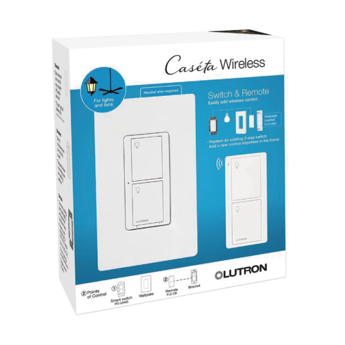 LUTRON CASETA WIRELESS PPKG1WSWH (Caseta Wireless) Kit, Apagador, base para empotrar en pared el control remoto PICO, tapa, ideal para el control de iluminación,.