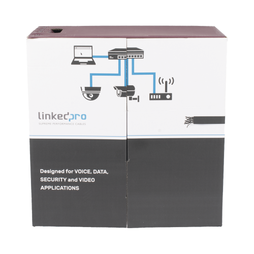 LINKEDPRO BY EPCOM PRO-CAT-5-EXT-LITE-DJ Bobina de Cable UTP 305 m, Cat5e Con DOBLE FORRO, para Exterior, CLIMAS EXTREMOS, Color Negro