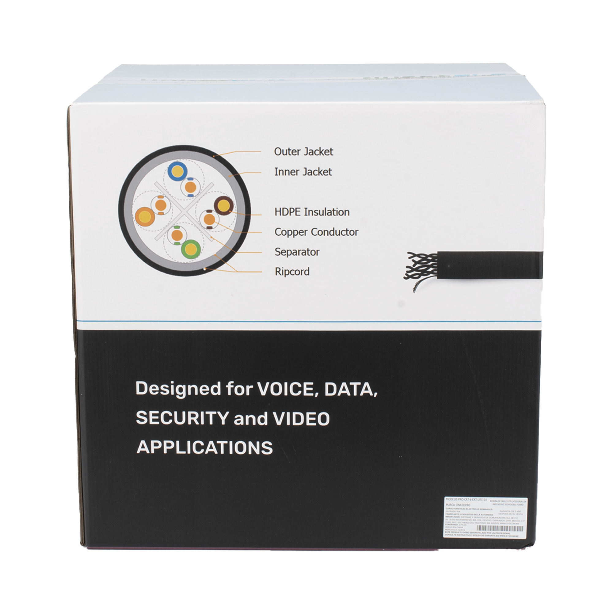 LINKEDPRO BY EPCOM PRO-CAT-6-EXT-LITE-DJ Bobina de Cable UTP 305 m, Cat6 Con DOBLE FORRO, para Exterior, CLIMAS EXTREMOS, Color Negro