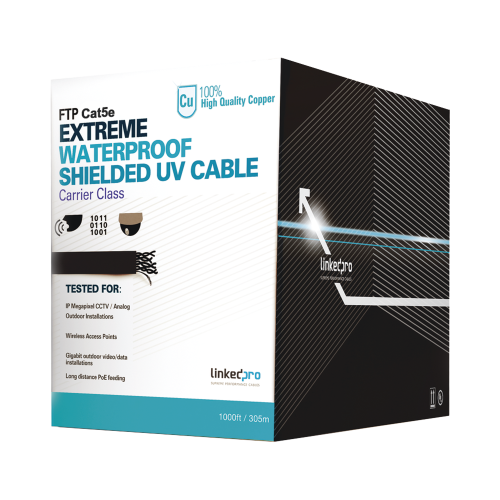 LINKEDPRO BY EPCOM PRO-CAT5-EXT-LITE Bobina de cable de 305 m, Cat5e, color negro, sin blindar, para aplicaciones de video vigilancia, redes de datos. Uso en intemperie