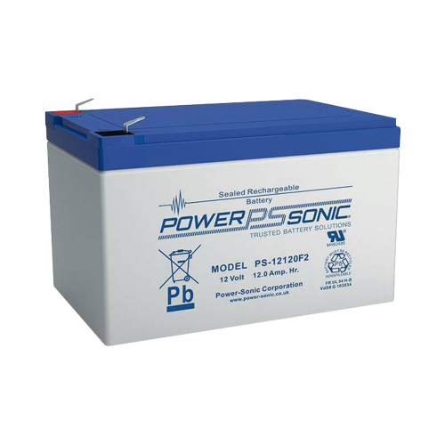 POWER SONIC PS-12120-F2 Batería 12V Recargable, 12AH, Para Respaldo, Tecnologías AGM/VRLA, 5 Años Vida Útil, Terminales tipo F2, Reconocida UL , Sin Mantenimiento, Sin Derrames