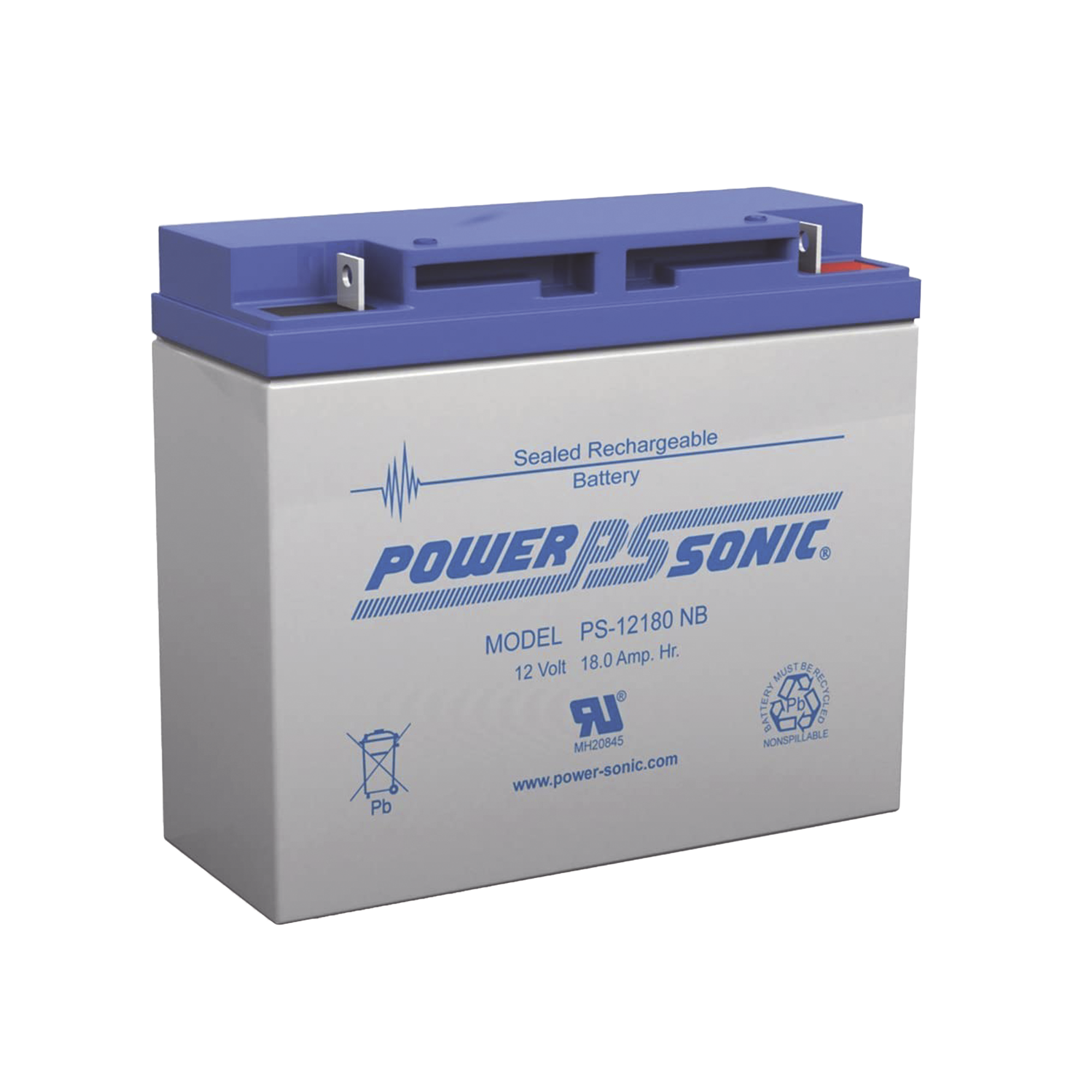 POWER SONIC PS-12180-NB Batería 12V, 18AH, Para Respaldo, Tecnologías AGM/VRLA, Diseño De Vida Útil 5 Años, Terminales Tipo NB, Listada UL, Libre De Mantenimiento