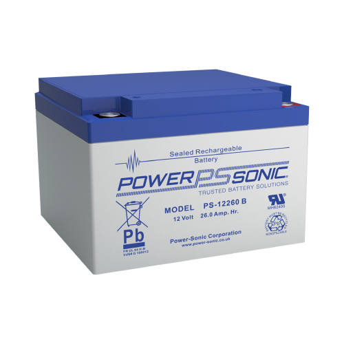 POWER SONIC PS-12260-B Batería 12V, 26AH, Para Respaldo, Tecnologías AGM/VRLA, 5 Años Vida Útil, Terminales M5, Reconocida UL