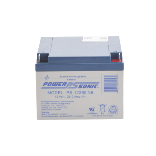 POWER SONIC PS-12260-NB Batería 12V, 26AH, Para Respaldo, Tecnologías AGM/VRLA, 5 Años Vida Útil, Terminales NB, Reconocida UL