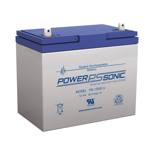POWER SONIC PS-12550U Batería 12V, 55AH, Para Respaldo, Tecnologías AGM/VRLA, 5 Años Vida Útil, Terminales U, Reconocida UL