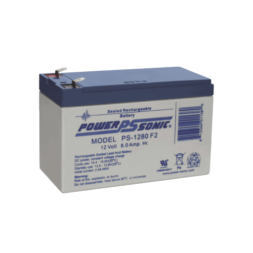 POWER SONIC PS-1280-F2 Batería 12V, 8AH, Para Respaldo, Tecnologías AGM/VRLA, 5 Años Vida Útil, Terminales F2, Reconocida UL
