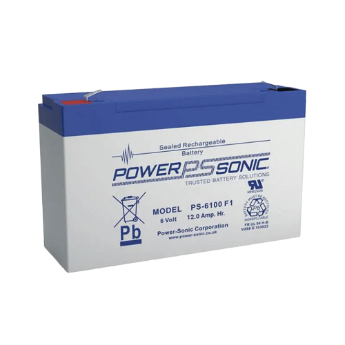 POWER SONIC PS-6100-F1 Batería 6V, 12AH, Para Respaldo, Tecnologías AGM/VRLA, 5 Años Vida Útil, Terminales F1, Reconocida UL