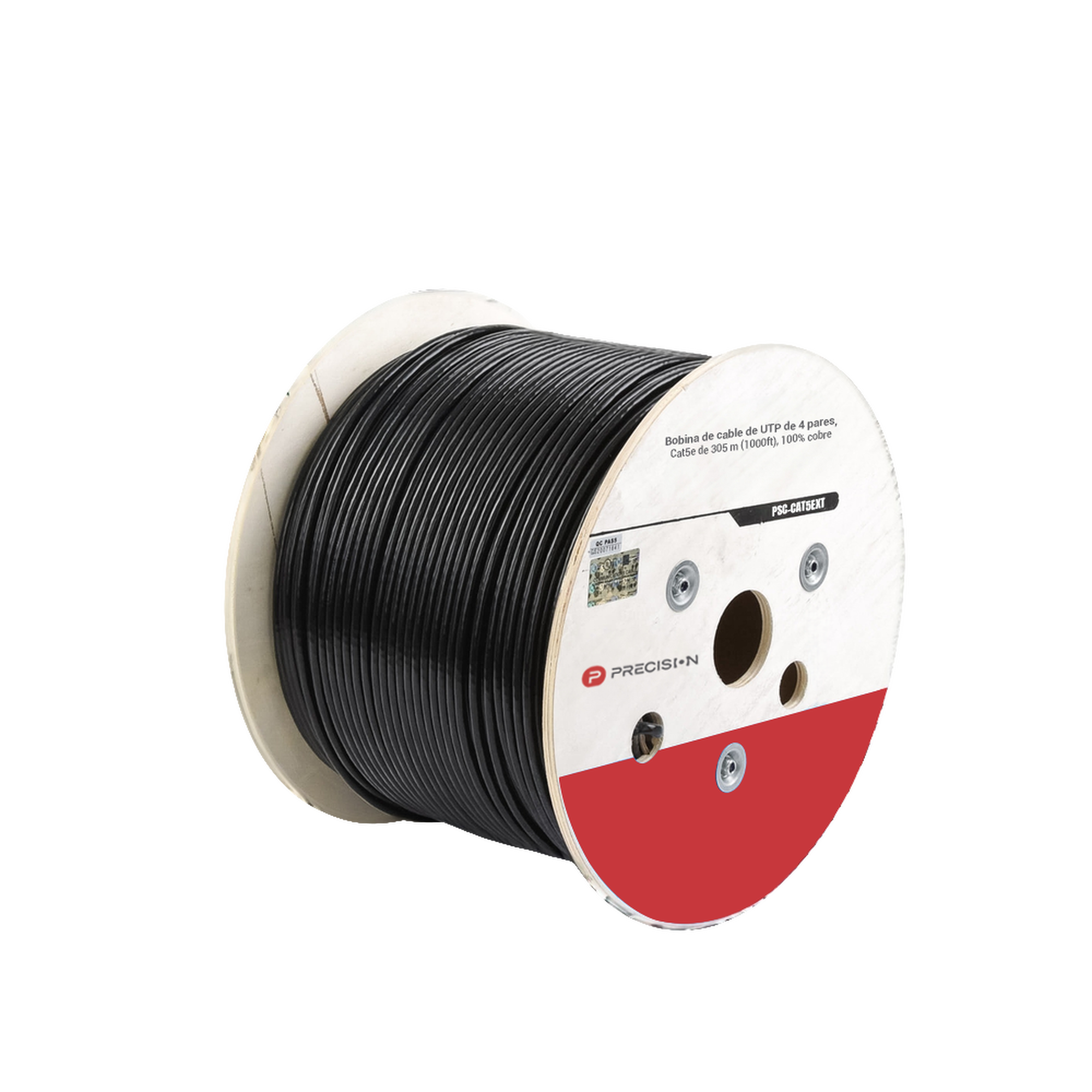 PRECISION PSC-CAT5EXT-GEL Bobina de cable de UTP de 4 pares Cat5e de 305 m (1000 ft), 100% Cobre, LDPE Resistente a rayos UV Relleno de Gel, Color Negro, 24 AWG, Uso en Exterior, Para Aplicaciones de Voz, Datos y Video
