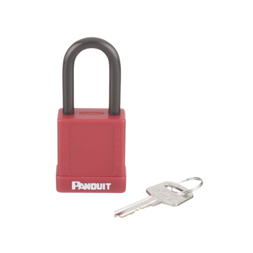 PANDUIT PSL-8 Candado de Bloqueo LOTO de Seguridad Dieléctrico, Con Llave Única, Diámetro de 6.5 mm, Color Rojo