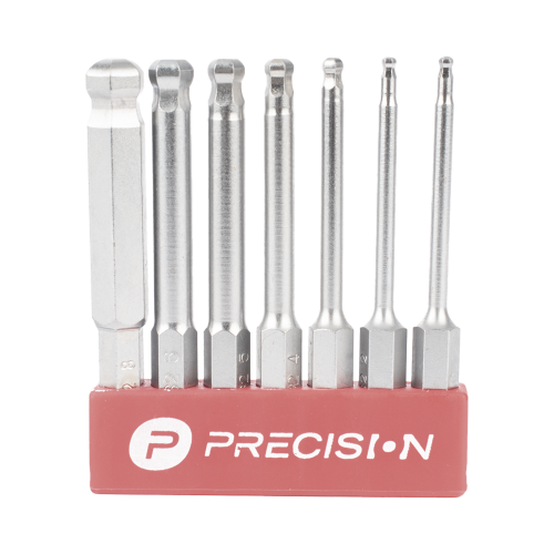 PRECISION PST-C01-004 Juego de 7 Puntas Hexagonales, Allen, Milimétricas con Cabeza Redonda para Destornillador de entrada Hexagonal de 1/4″