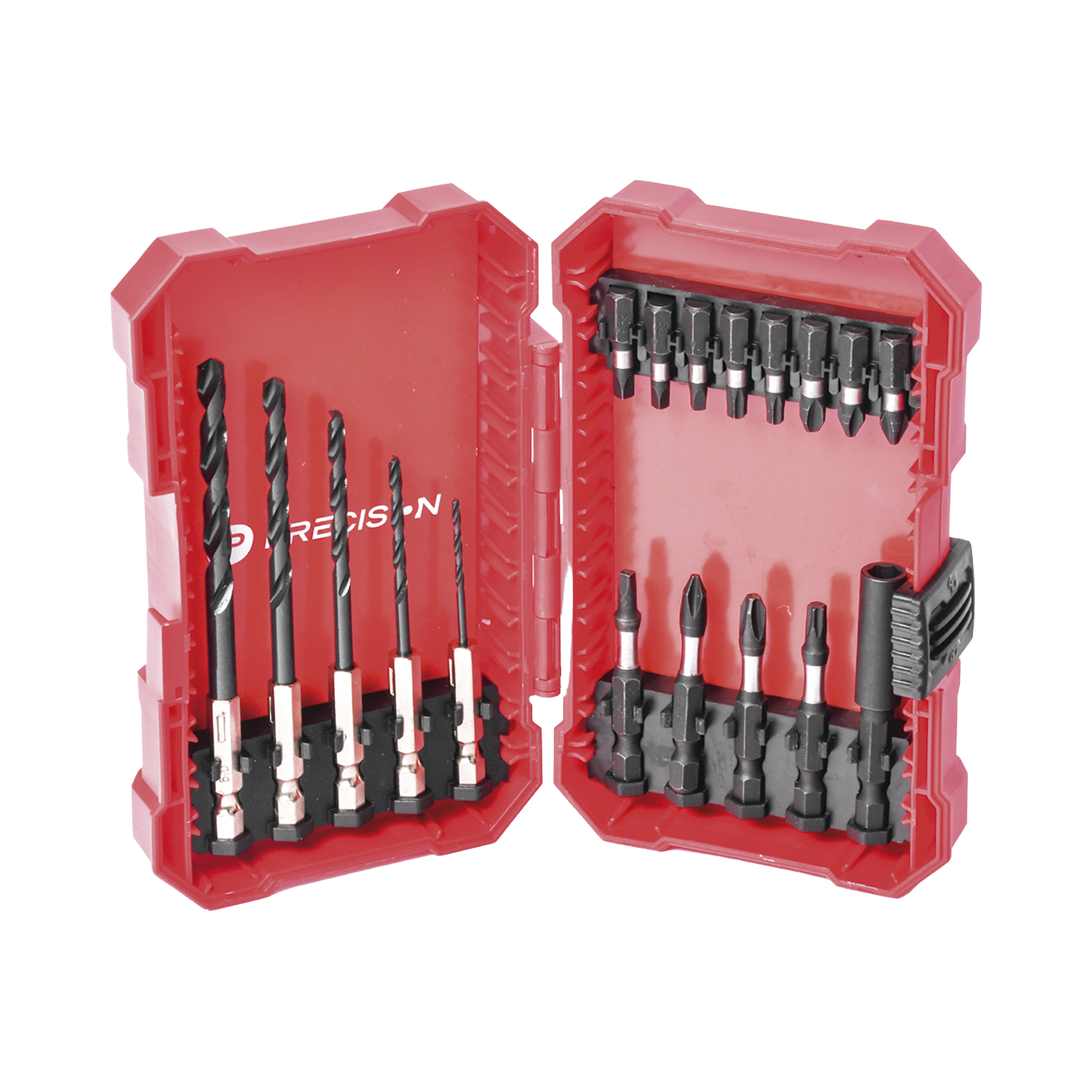 PRECISION PST-C010-02 Juego de 18 Puntas y Brocas para Taladro, con Entrada Hexagonal de 1/4″, Incluye Estuche.