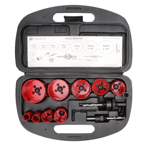PRECISION PST-C020-01 Juego de 13 Brocas Sierra Bimetálica con Adaptadores y Estuche. (3/4″, 7/8″, 1-1/8″, 1-3/8″, 1-1/2″, 1-3/4″, 2″, 2-1/4″, 2-1/2″)