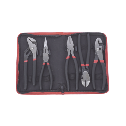 PRECISION PST-H010-03 Juego de 5 Pinzas de 8″ con Estuche. Incluye: P. Mecánica, P. para Tubo, P. Eléctrica, P. Corte, Nariz Larga.