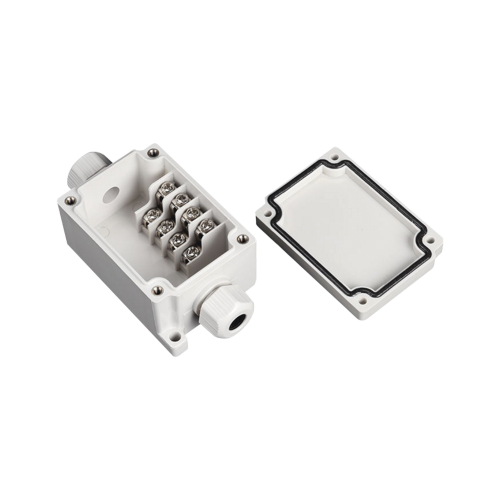 PRECISION PST-TJ-4P Caja de Conexión Exterior con Conexión Lateral para 4 Líneas (doble tornillo). Incluye Glándulas.