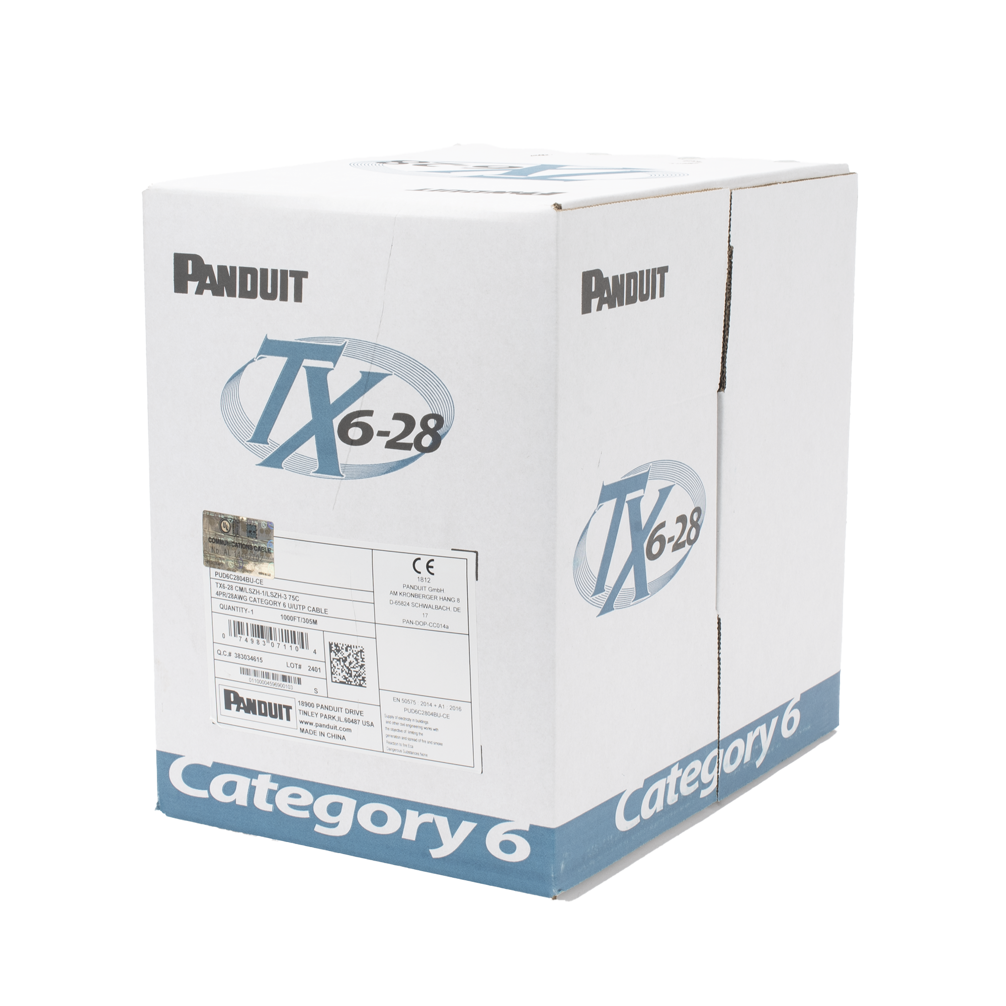 PANDUIT PUD6C2804BU-CE Bobina de Cable UTP 305 m. de Cobre TX6-28®, Azul, Categoría 6, Diámetro Reducido (28 AWG), CM/LSZH, de 4 pares