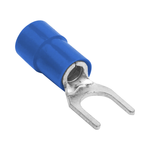 EPCOM POWERLINE RB1157 Terminal tipo horquilla ( espada ) aislada, 18 – 14 AWG, Azúl, Paquete de 25 piezas.