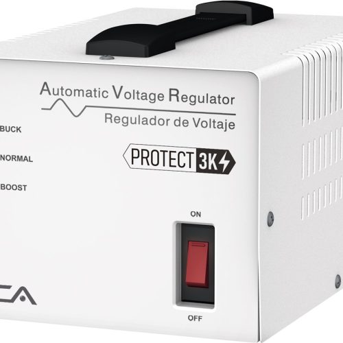 Regulador VICA PROTECT 3K 3000VA/ 1800W – Voltaje 120 VCA, 60Hz, 4 Tomas Protegidas, 175 Joules, Indicadores LED, Linea Blanca