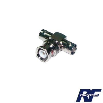 RF INDUSTRIES,LTD RFB-1130-1 Adaptador en T para 50 Ohm de BNC Macho a Doble BNC Hembra, Troquelado, Níquel/ Oro/ Delrin.