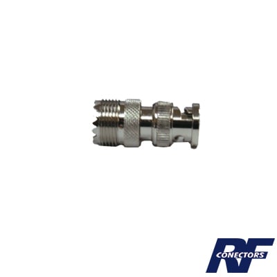 RF INDUSTRIES,LTD RFB-1136 Adaptador en Linea para 50 Ohm, Conector BNC Macho-UHF Hembra (SO-239), Níquel/ Oro/ Delrin.