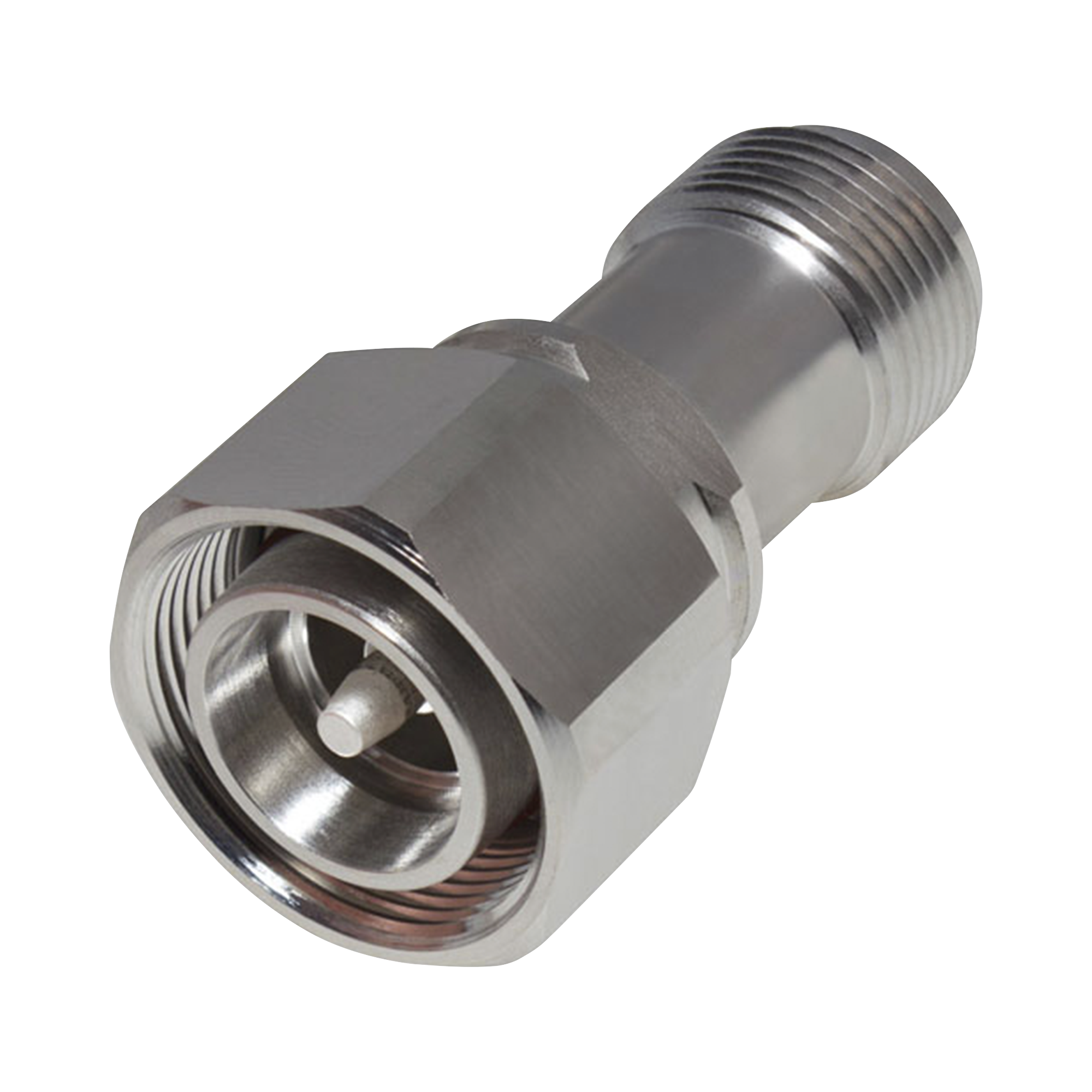 RF INDUSTRIES,LTD RFD-43M-NF Adaptador en Línea de Conector 4.3-10 Macho a N Hembra, Bronce Blanco/ Plata/ Teflón.