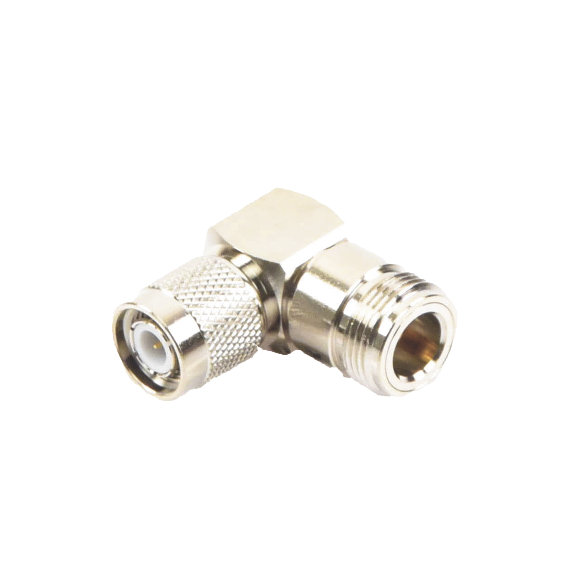 RF INDUSTRIES,LTD RFT-1234-11 Adaptador en Ángulo Recto de Conector TNC Macho a N Hembra, Níquel/ Oro/ Teflón.