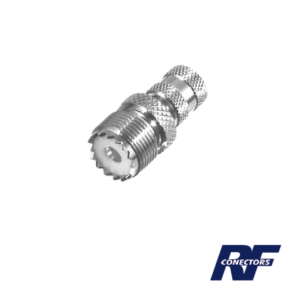 RF INDUSTRIES,LTD RFU-621 Adaptador en Línea de Conector Mini UHF Macho a UHF Hembra (SO-239), Níquel/ Oro/ Teflón.