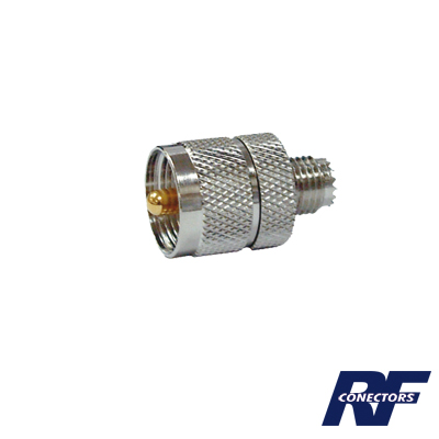 RF INDUSTRIES,LTD RFU-626 Adaptador en Línea de Conector Mini UHF Hembra a UHF Macho (PL-259), Níquel/ Oro/ Teflón.