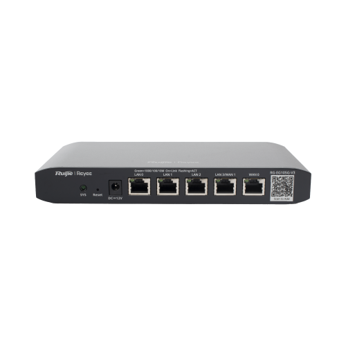 RUIJIE RG-EG105G-V3 Router Balanceador con Función SD-WAN, 3 puertos LAN gigabit, 1 Puerto WAN gigabit y 1 puerto LAN/WAN gigabit configurable, hasta 100 clientes con desempeño de 600 Mbps asimétricos