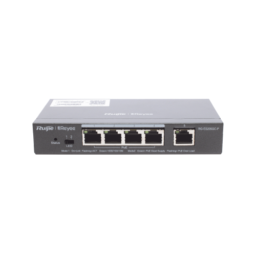 RUIJIE RG-ES205GC-P Switch Administrable PoE con 5 puertos Gigabit, 4 PoE 802.3af/at, gestión gratuita desde la nube, 54w