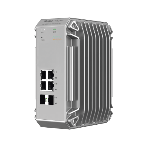 RUIJIE RG-NIS3100-4GT2SFP-HP Switch Industrial PoE hasta , Ideal para temperaturas Extremas y protección contra descargas, 4 Puertos Gigabit PoE 802.3 af/at, 2 puertos SFP Administrable Cloud