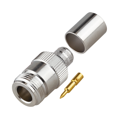 RF INDUSTRIES,LTD RP-1028-I Conector N Hembra Inverso de Anillo Plegable para Cables 9913, RG-8/U, LMR-400, Grupo I, Níquel/ Oro/ Teflón.