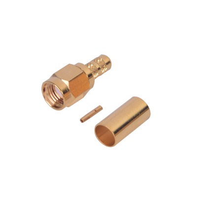 RF INDUSTRIES,LTD RP-3000-1C1 Conector SMA Macho Inverso de anillo plegable para cable RG-142/U, Oro/Oro/Teflon.