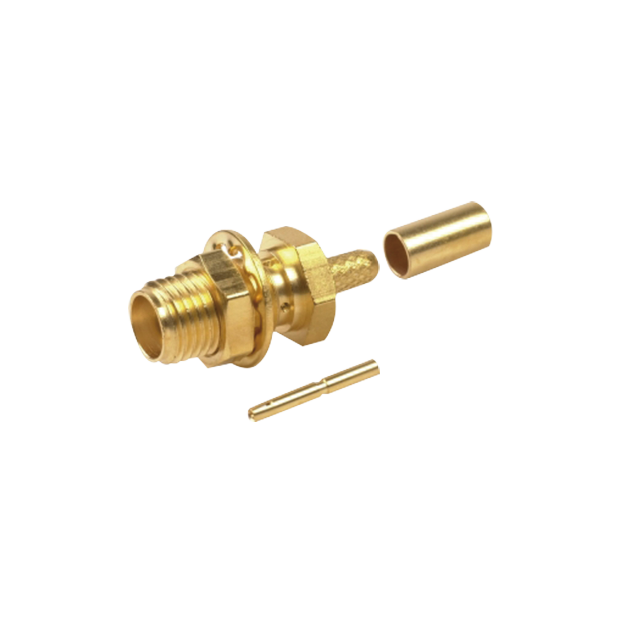RF INDUSTRIES,LTD RSA-3252-1B Conector SMA Hembra para Chasis en D Plano, Anillo Plegable para cable RG-174/U, Oro/ Oro/ Teflón.