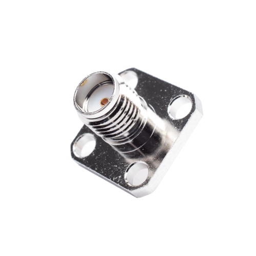 RF INDUSTRIES,LTD RSA-3271 Conector SMA Hembra, Montaje de Panel Cuadrado, 4 Perforaciones, Soldable, Niquel/ Oro/ Teflón.