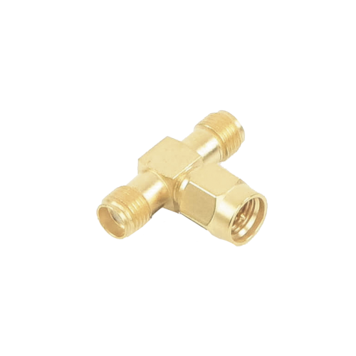 RF INDUSTRIES,LTD RSA-3400-1 Adaptador en T, de Conector SMA Macho a Doble SMA Hembras, Oro/ Oro/ Teflón.