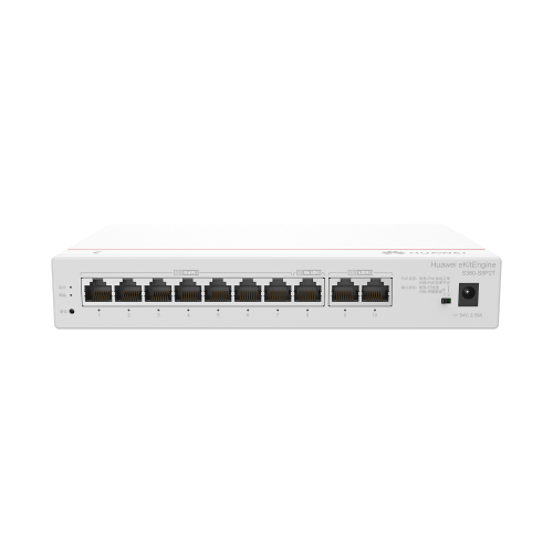 HUAWEI S380-S8P2T HUAWEI eKit – Router Multi-Servicio, 2 puerto 10/100/1000 Mbps(WAN), 1 puerto 10/100/1000 Mbps(WAN/LAN) PoE, 7 puertos 10/100/1000 Mbps(LAN) PoE, 124W, Rendimiento 2 Gbps, Controla hasta 64 APs, Hasta 250 Clientes, Administración