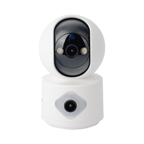 SMARTHOME BY EPCOM SCAM3DB Camara doble lente 3mp| Wifi| autoseguimiento| Detección de movimiento| audio de 2 vias| almacenamiento hasta 128GB
